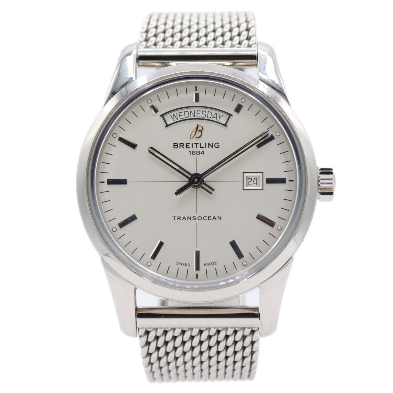 Breitling Transocean Day and Date Men's Wristwatch B45 Swiss Made Steel