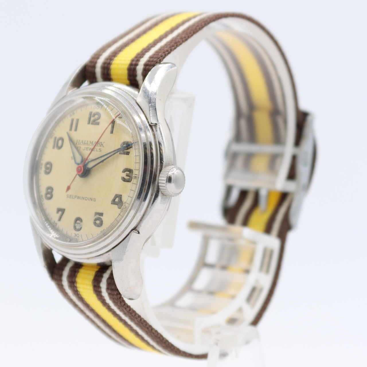 Vintage 32mm Hallmark Military Style Men's Automatic Wristwatch Steel Bumper