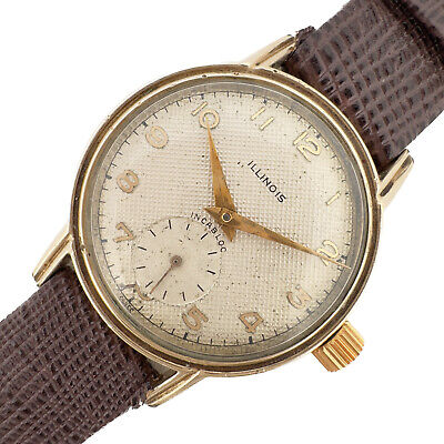 Vintage 31.5mm Illinois 9512 Men's Manual Wristwatch Swiss 10k RGP w Waffle Dial