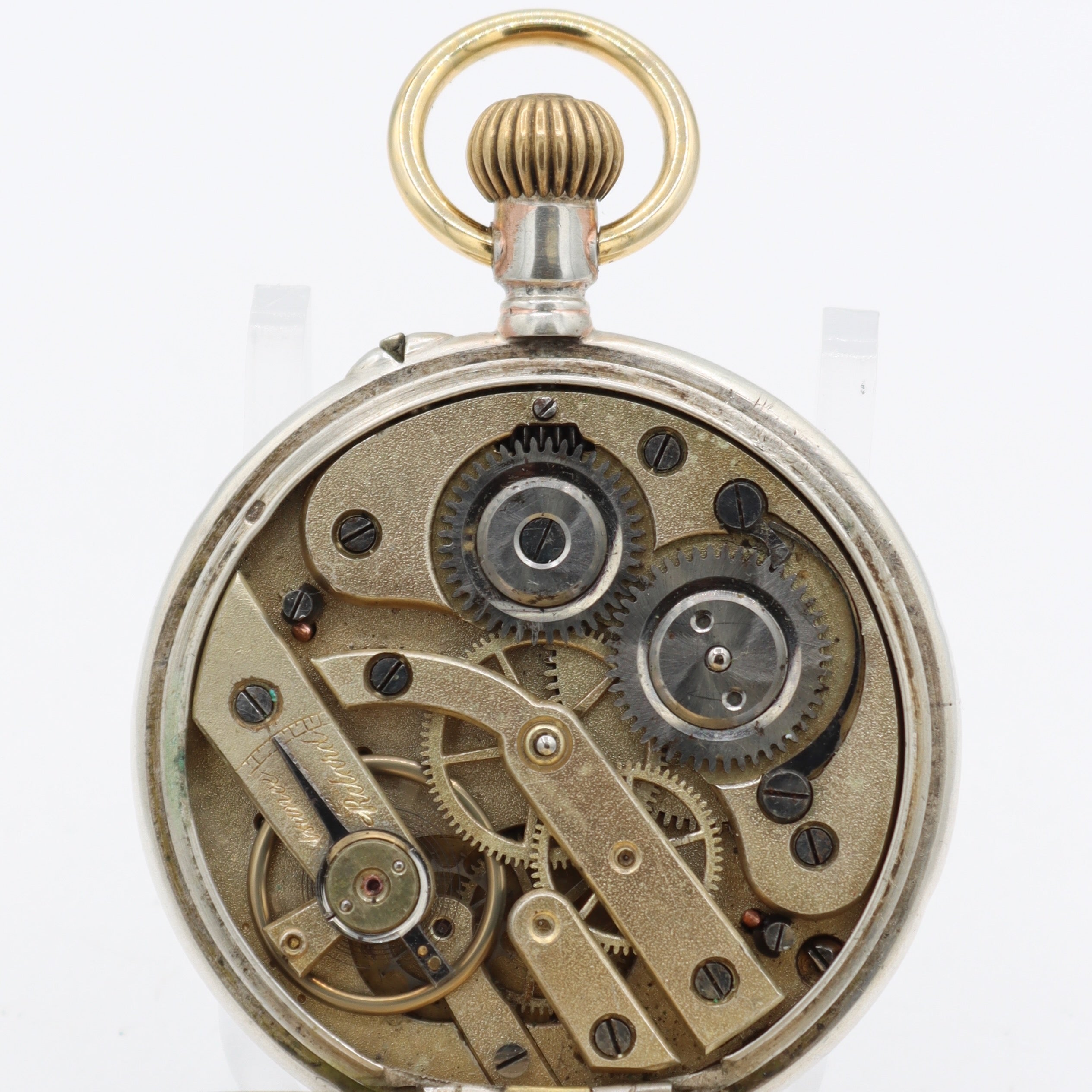 Antique 18s Unbranded Two Tone Cylinder Escapement Pocket Watch .800 Silver