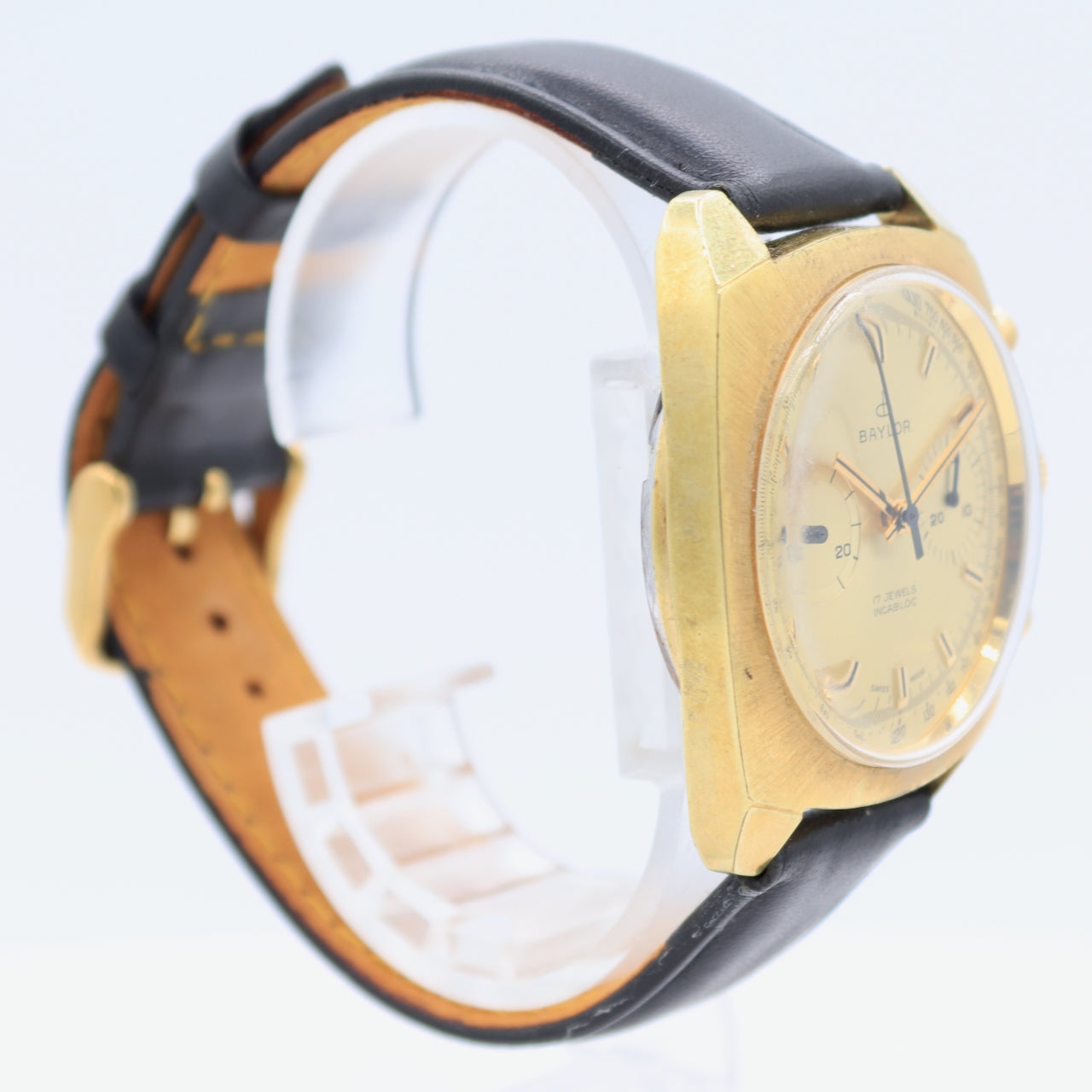 Vintage 37mm Baylor Men's Chronograph Wristwatch Vajloux 7733 Gold Plated