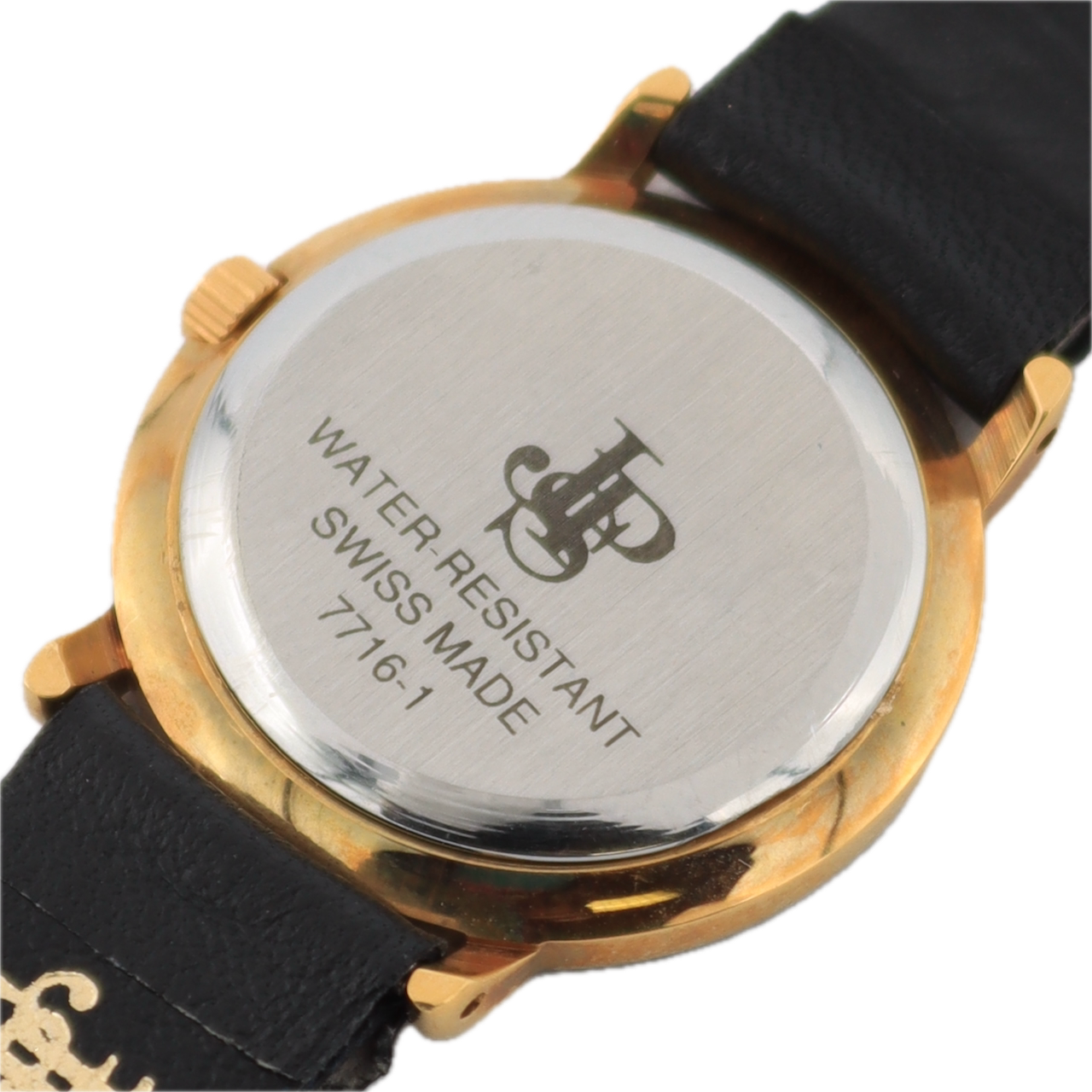 John Player Special 7716-1 Black and Gold Ladies Quartz Wristwatch Gold Tone