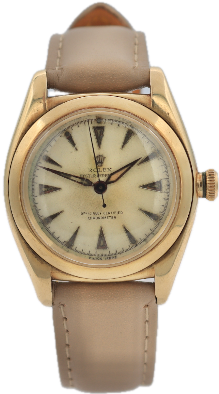 Vintage 1947 Rolex 3131 Bubble Back Men's Automatic Wristwatch Swiss 14k Gold