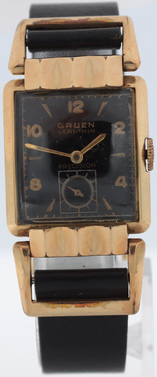 Vintage Gruen 335-558 Black Zephyr Men's Mechanical Wristwatch 335 Swiss 10k GF