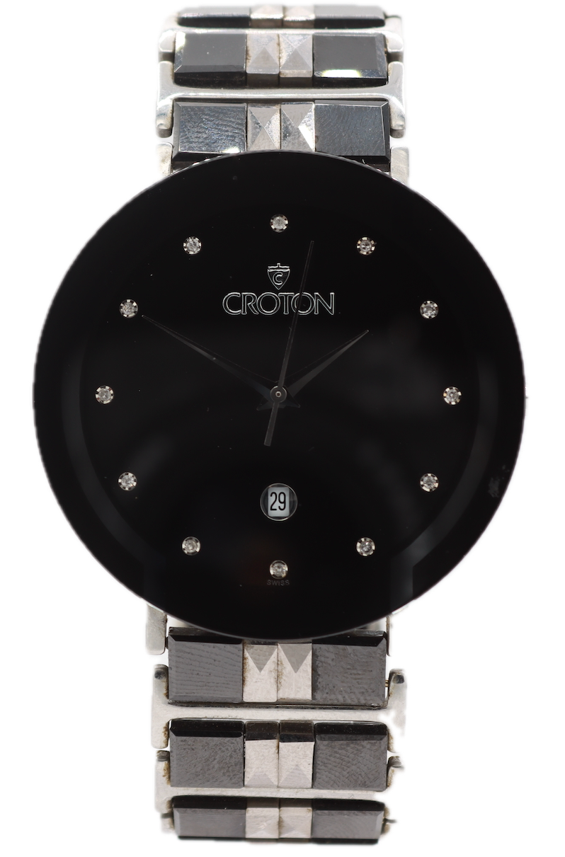 Croton CR307996 Black Date Men's Quartz Wristwatch Swiss Made
