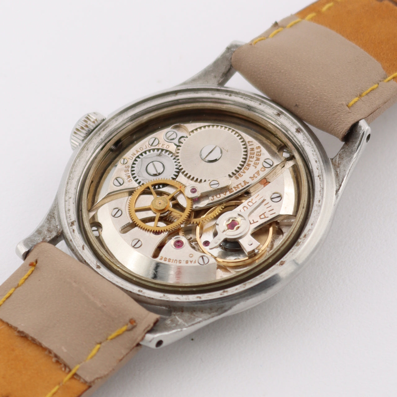 Vintage 33mm Juvenia Military Style Men's Mechanical Wristwatch Swiss Steel