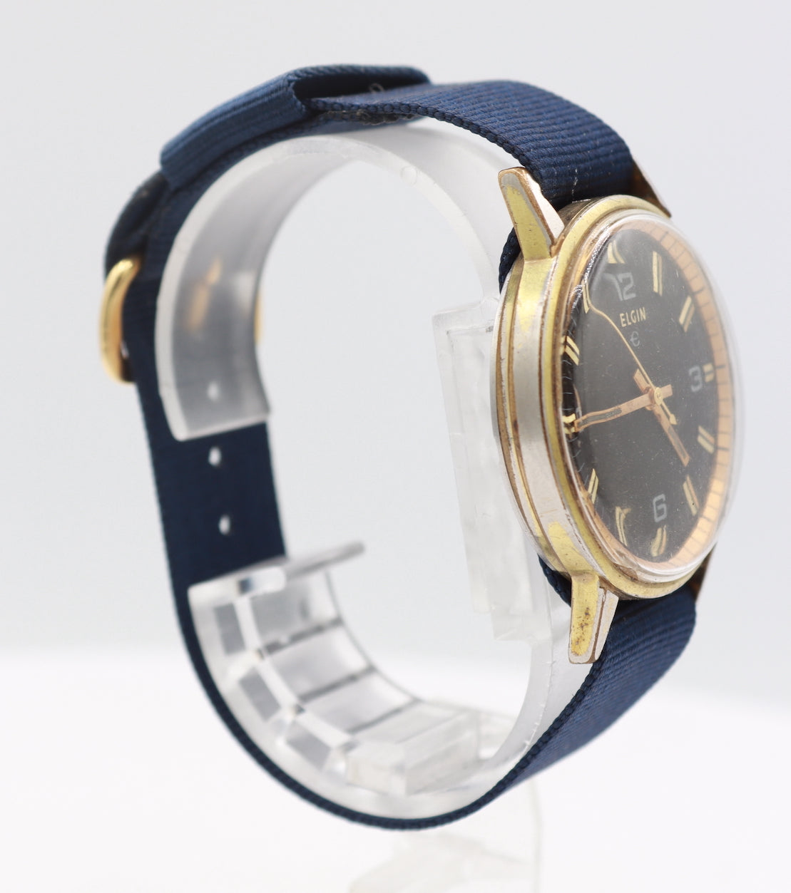 Vintage Elgin Black Dial Men's Mechanical Wristwatch 314 Swiss Gold Tone