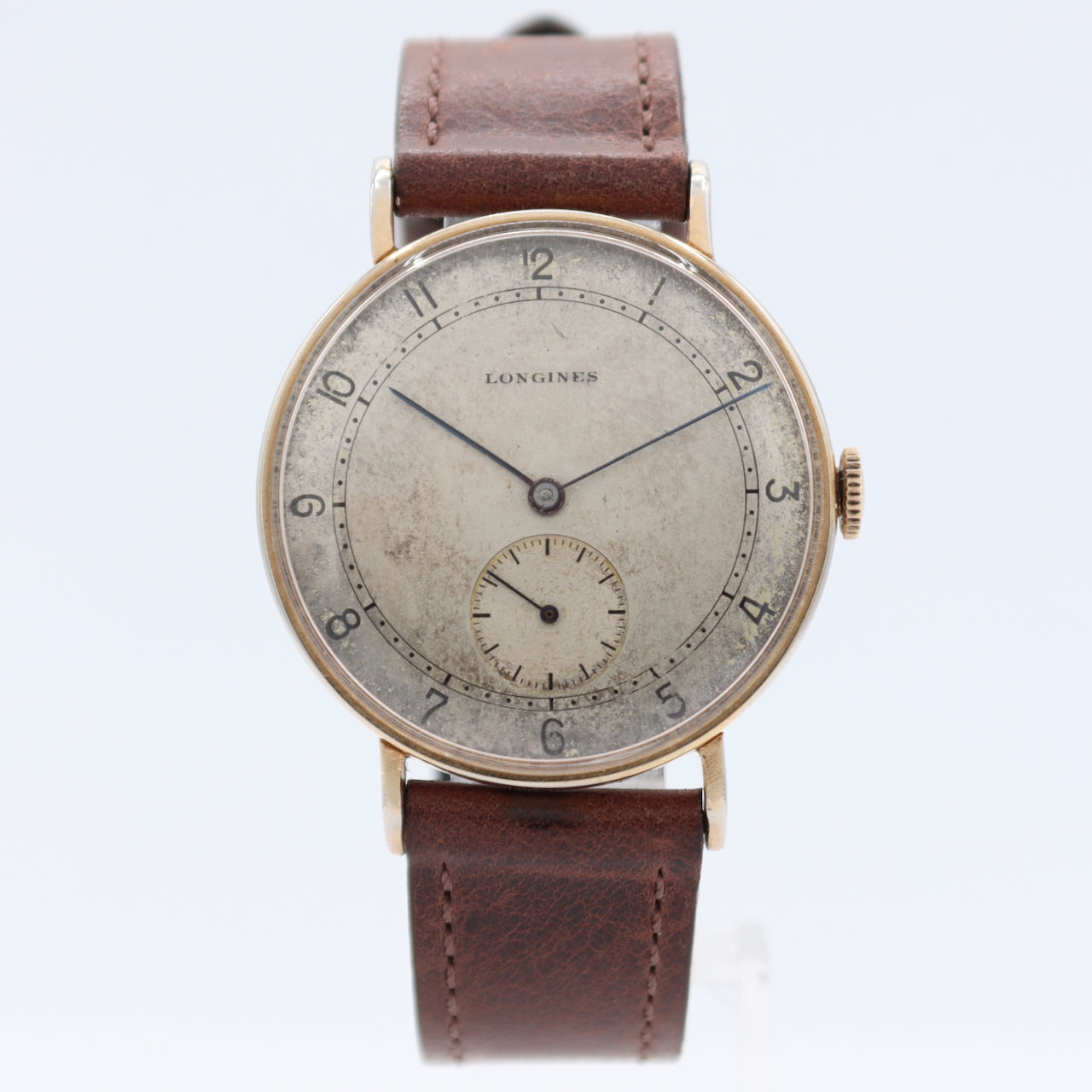 Vintage 35mm 1943 Longines Overized Men's Mechanical Wristwatch Gold Plated