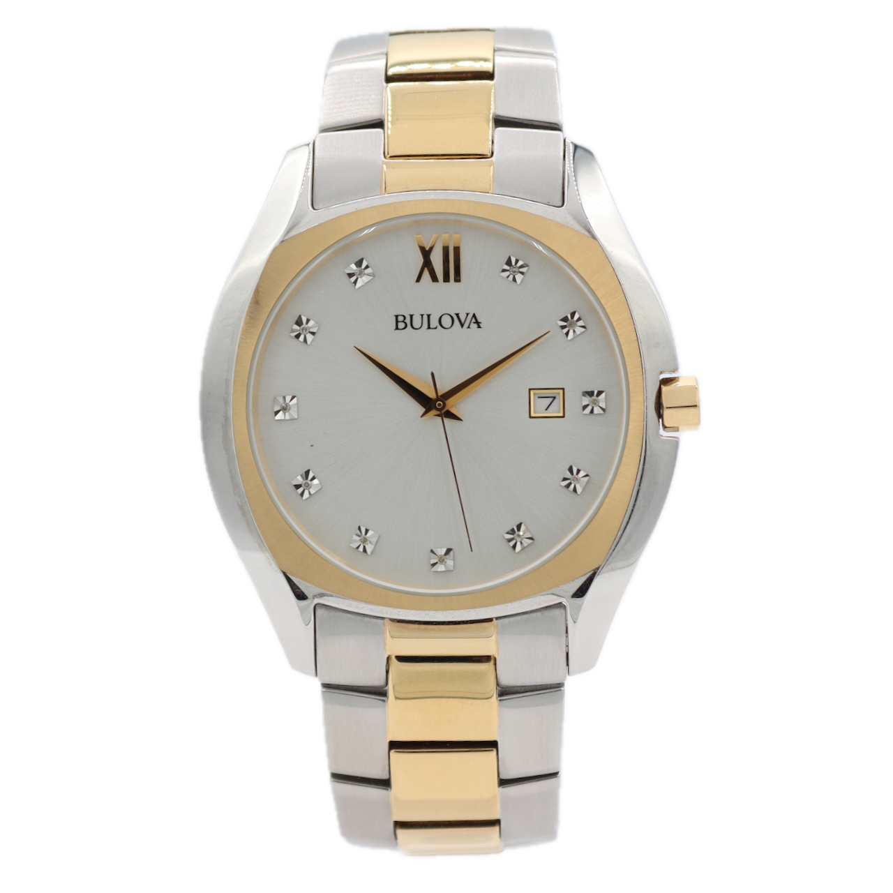 Vintage 42mm Bulova 98D125 Diamond Date Men's Quartz Wristwatch Two Tone