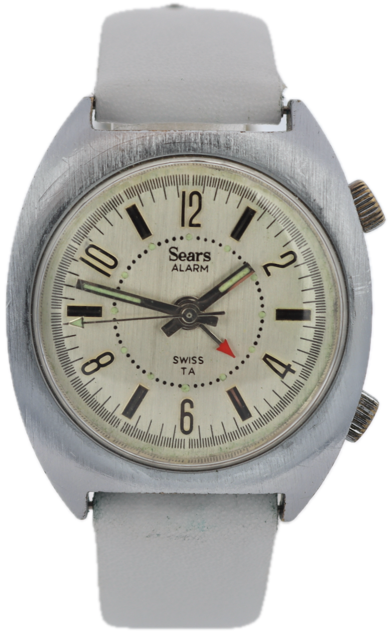Vintage Sears 16208 Alarm Men's Mechanical Wristwatch Swiss Steel & Chrome
