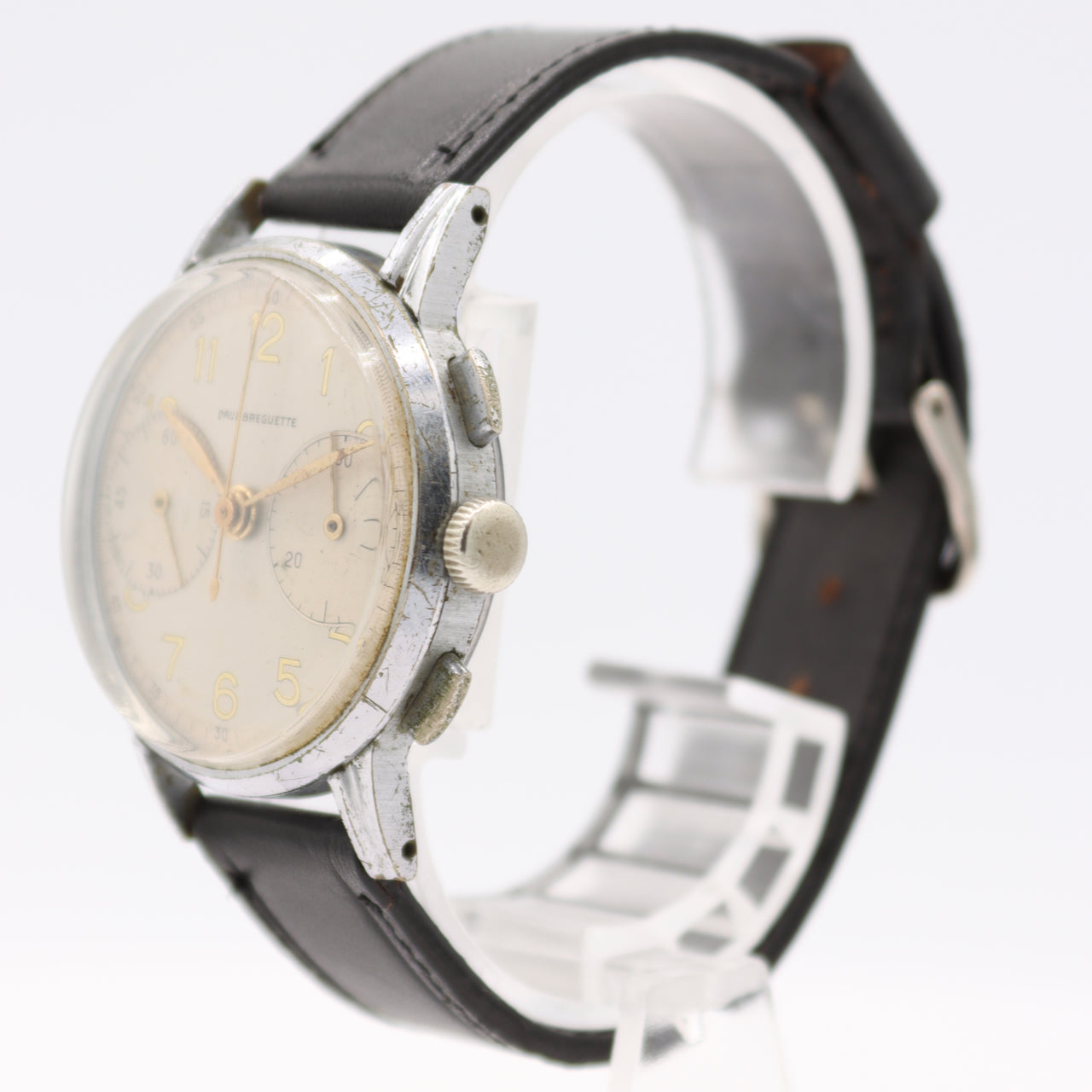 Vintage 34mm Paul Breguette Pilot Men's Chronograph Wristwatch 314 Swiss Steel