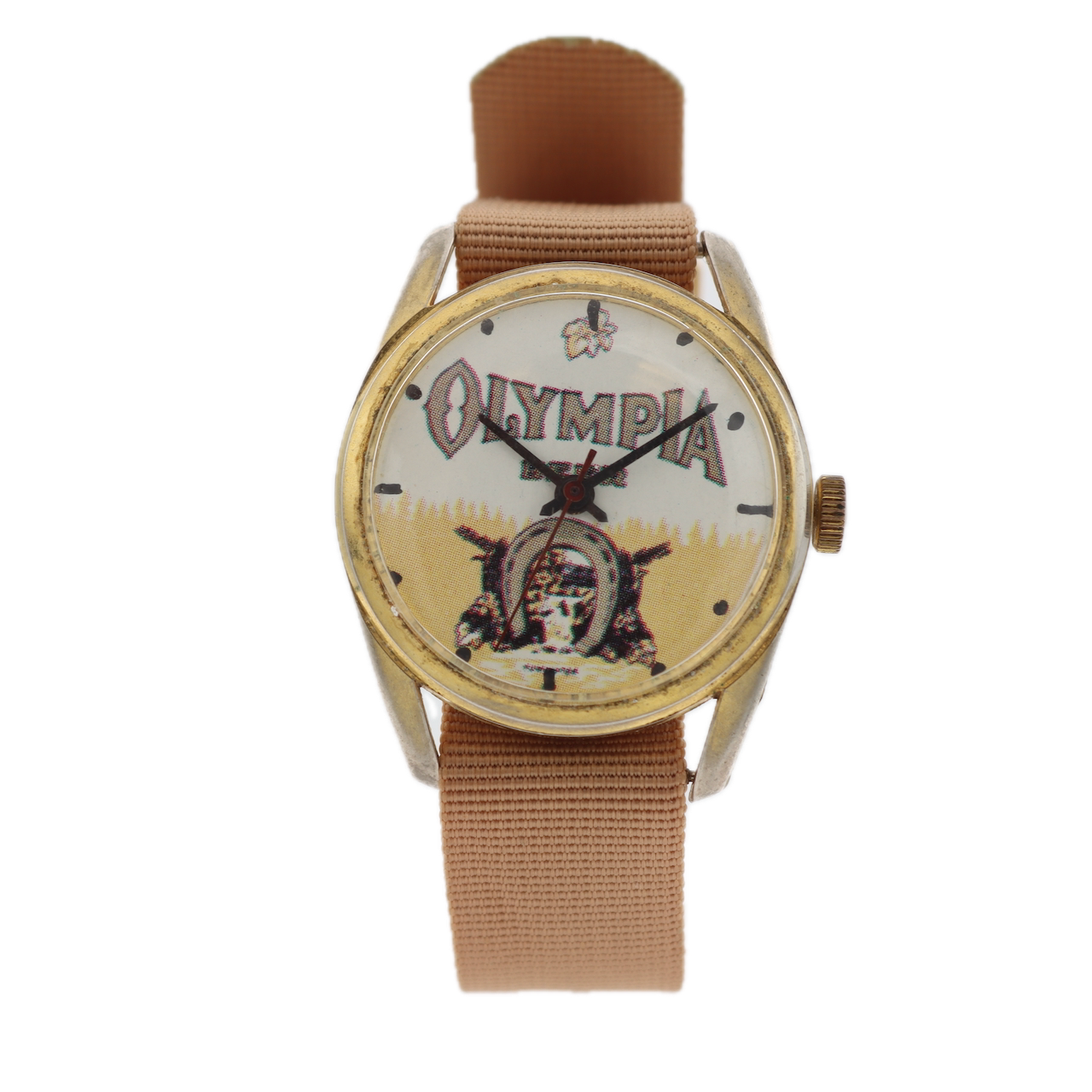 Vintage Basis Olympia Beer Men's Mechanical Wristwatch Swiss Gold Tone