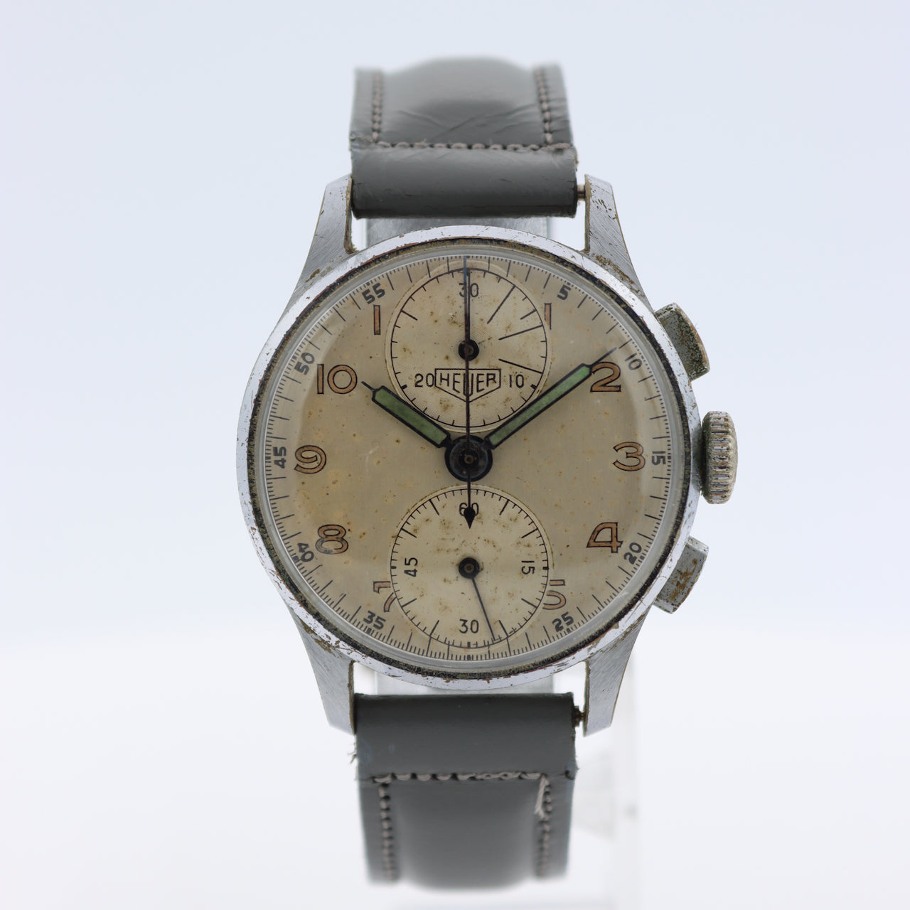 Vintage 34mm Heuer 76422 Big Eye Up Down Men's Chronograph Wristwatch Chrome