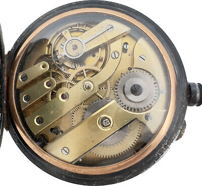 Antique Airflight Style Jump Dial 24 Hour Pocket Watch Gun Metal Swiss Rare