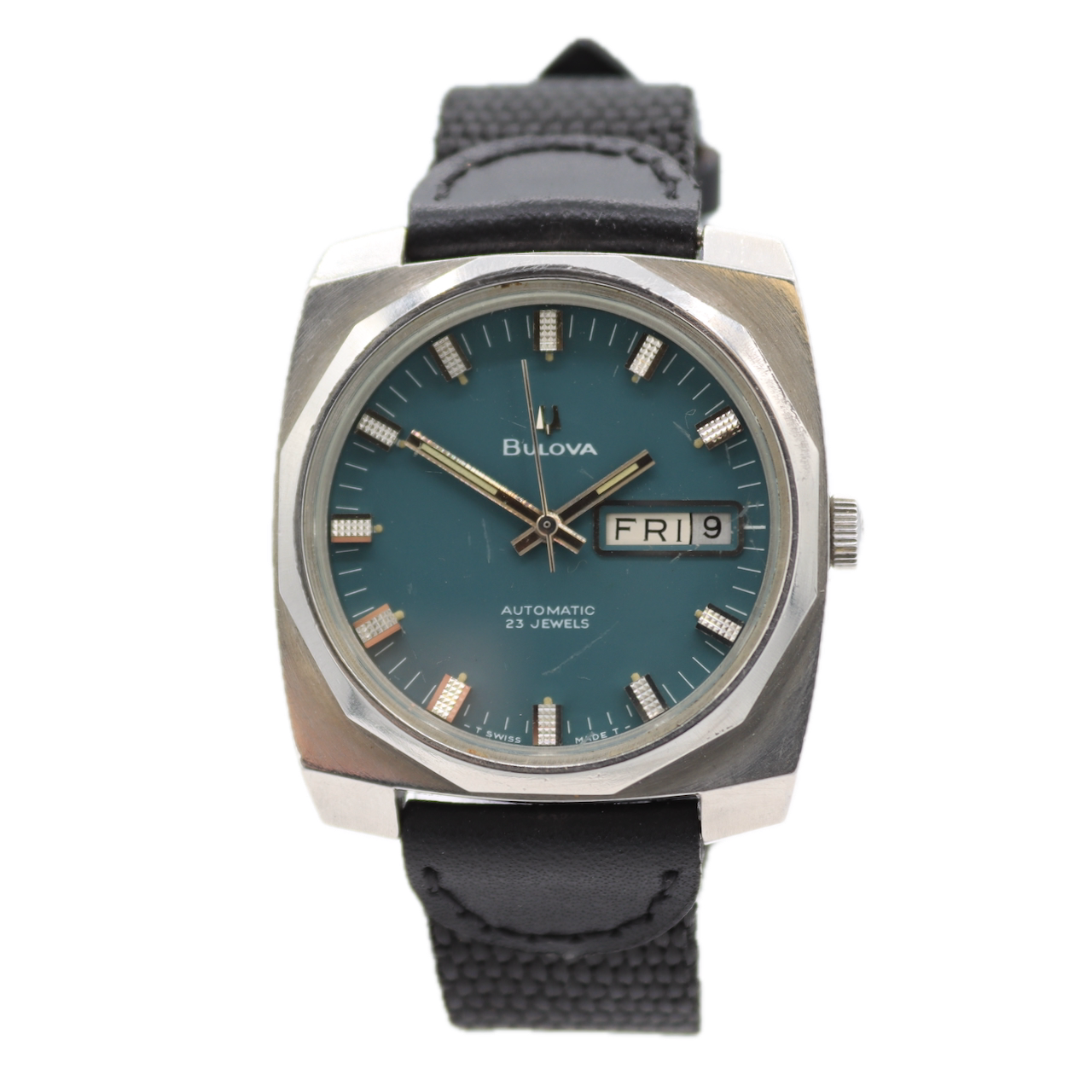 Vintage 35mm Bulova 849 Blue Dial 23J Men's Automatic Wristwatch 11ANACB Steel