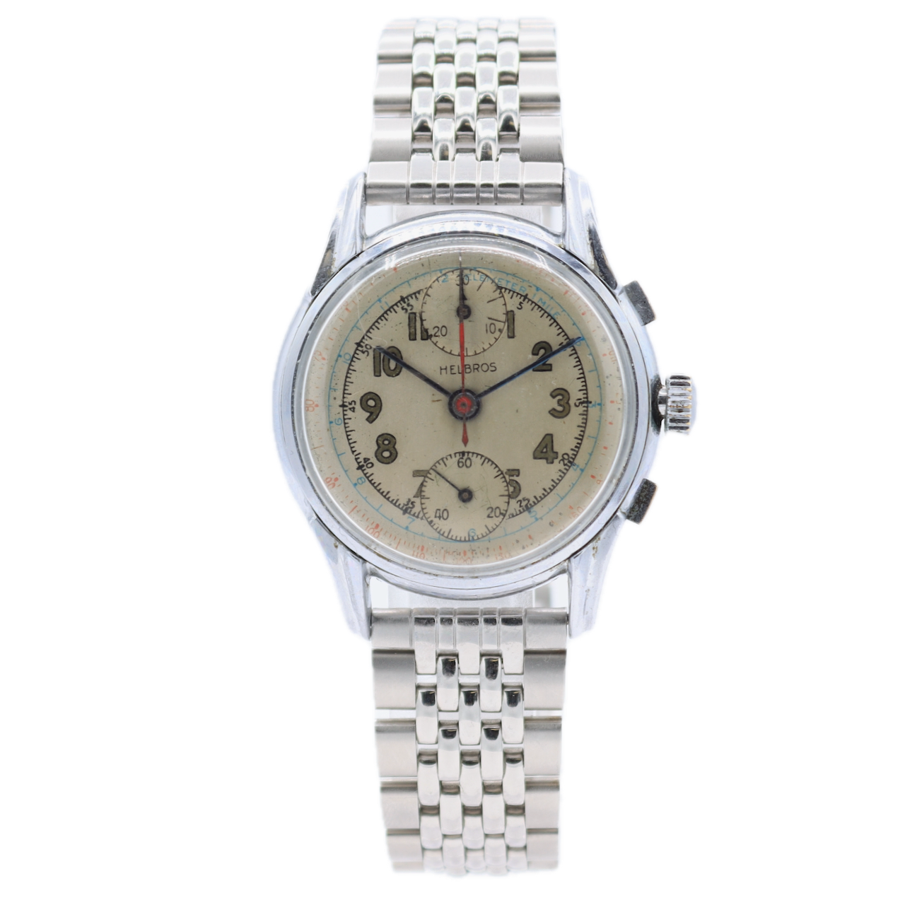 Vintage 35mm Helbros 17 Jewel Men's Chronograph Wristwatch Venus Swiss Steel