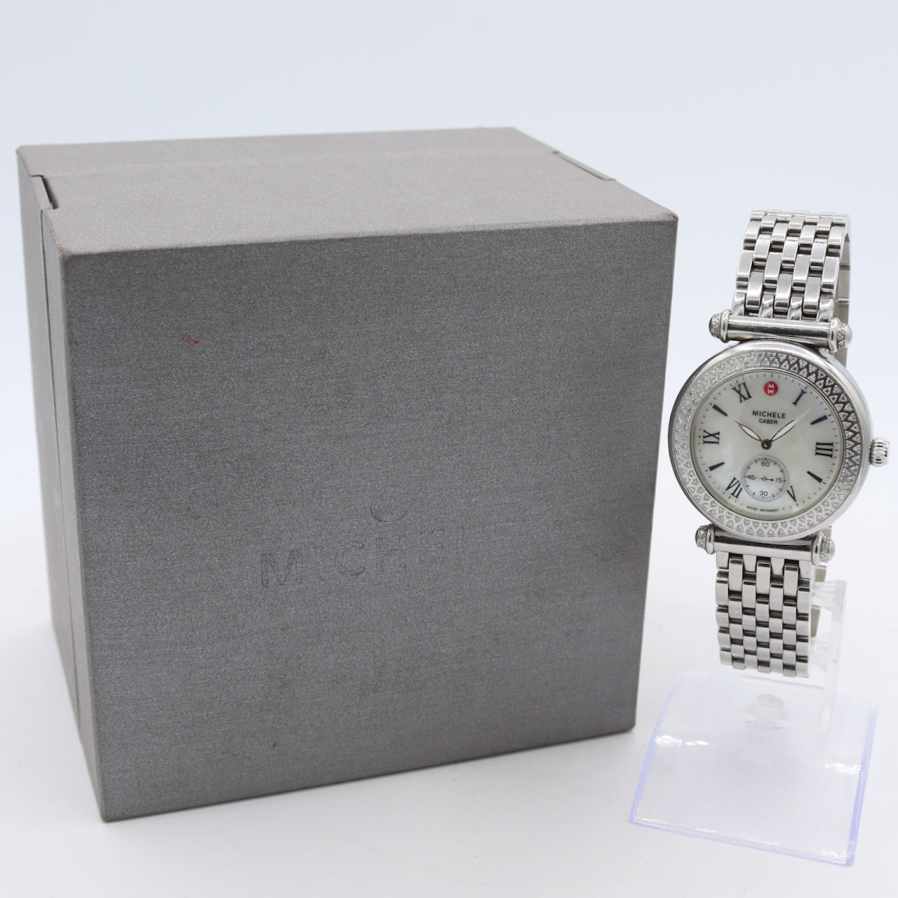 37mm Michele Caber Diamond Watch Ladies Quartz Wristwatch Swiss Steel With Box