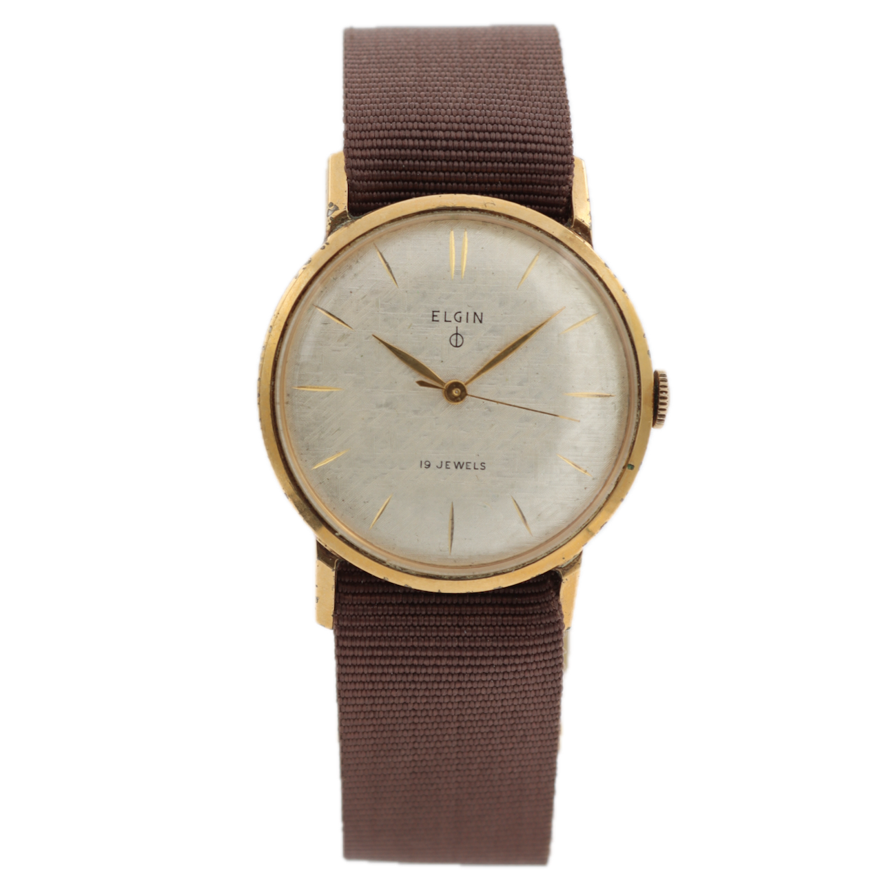 Vintage Elgin 4262 Linen Dial Men's Mechanical Wristwatch 752 USA Gold Tone