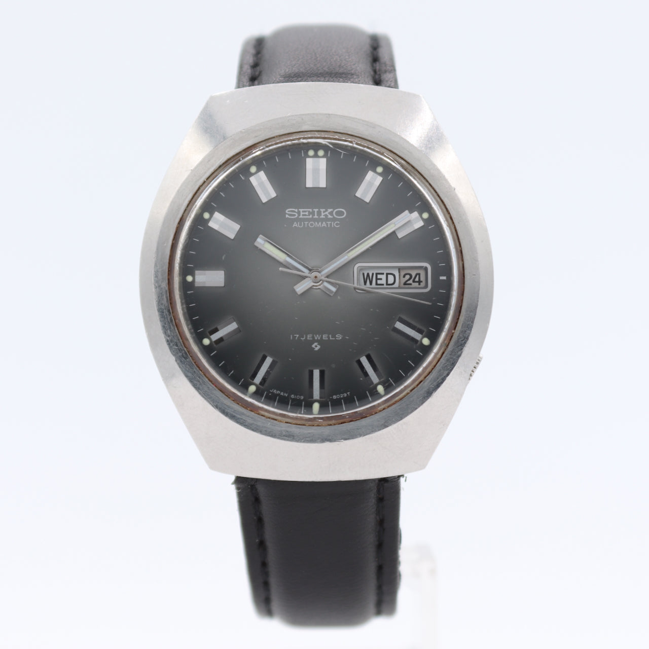 Vintage 38mm Seiko 6109-8029-P Day Date Men's Automatic Wristwatch Japan Steel