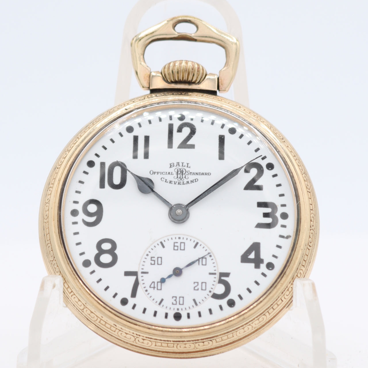 Vintage 18s 1944 Ball Stirrup Bow 21j Railroad Pocket Watch 999B 10k GF USA