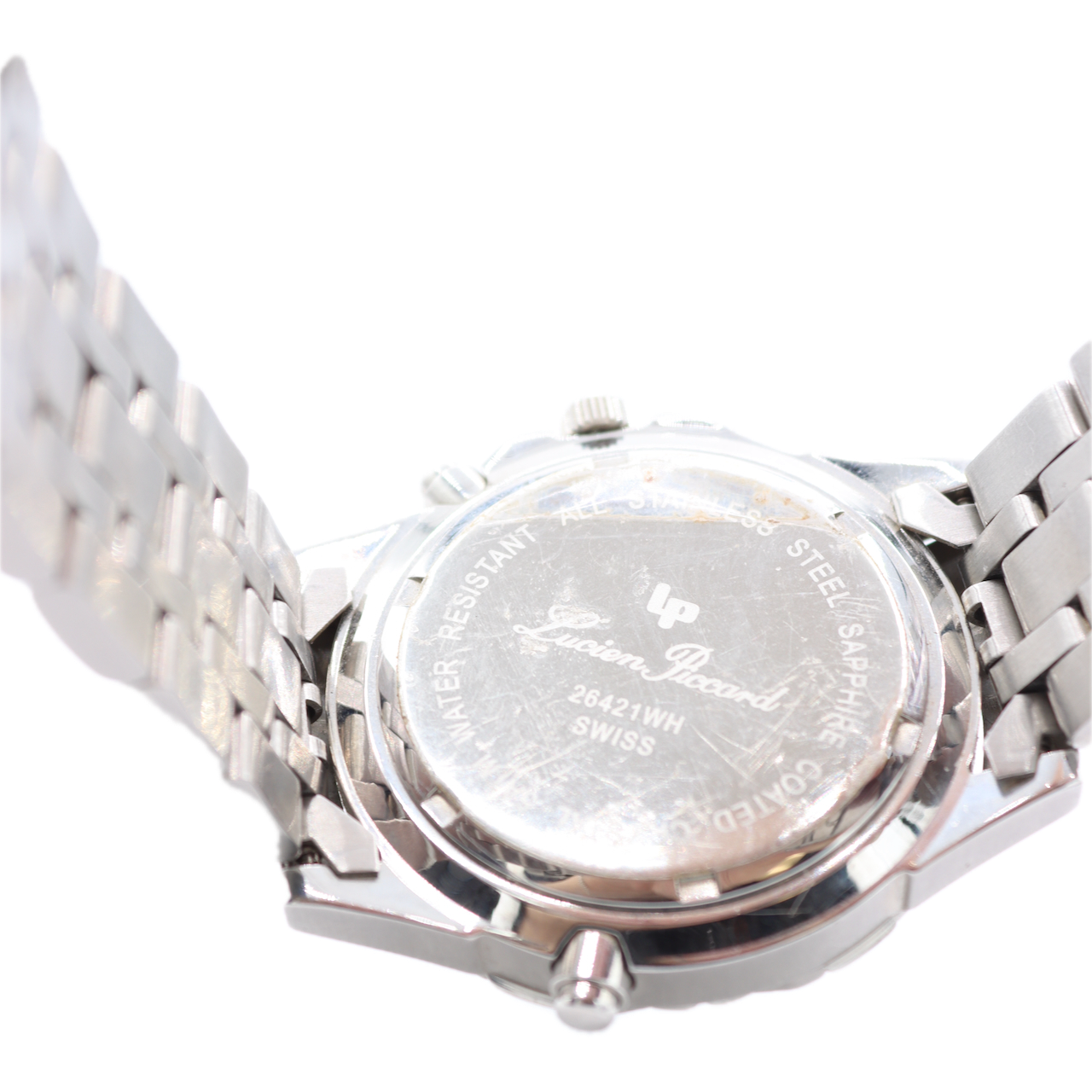 40mm Lucien Piccard 26421WH Calendar Moonphase Men's Quartz Wristwatch Steel