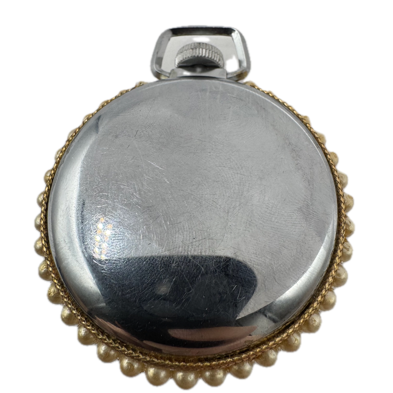 Antique Ingraham Sentinel Click Secometer Dollar Mechanical Pocket Watch Chrome