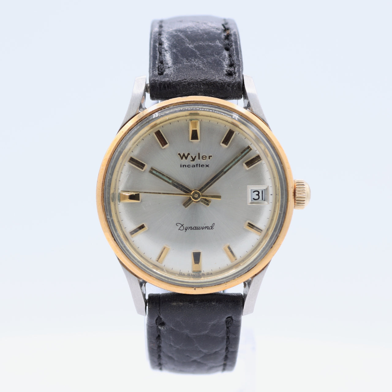 Vintage 32mm Wyler Dynawind Men's Automatic Wristwatch Swiss Two Tone Running