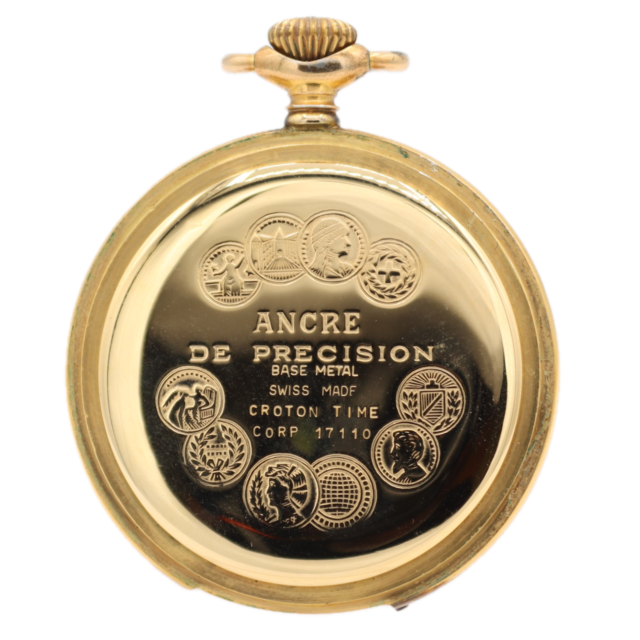 Vintage 50mm Croton Ancre de Precision 17j Mechanical Hunter Pocket Watch
