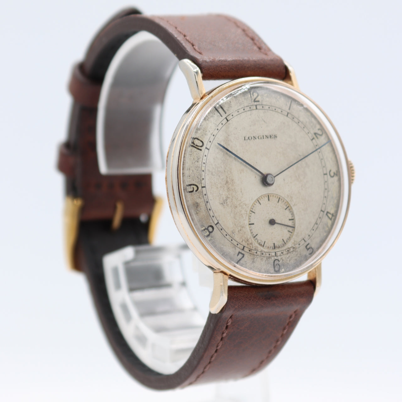 Vintage 35mm 1943 Longines Overized Men's Mechanical Wristwatch Gold Plated