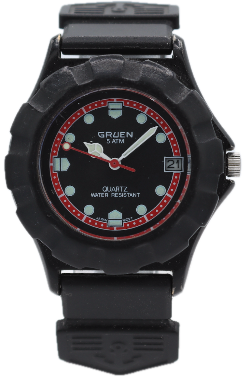 Vintage Gruen F1 Style Black Men's Quartz Wristwatch Japan Steel & Plastic
