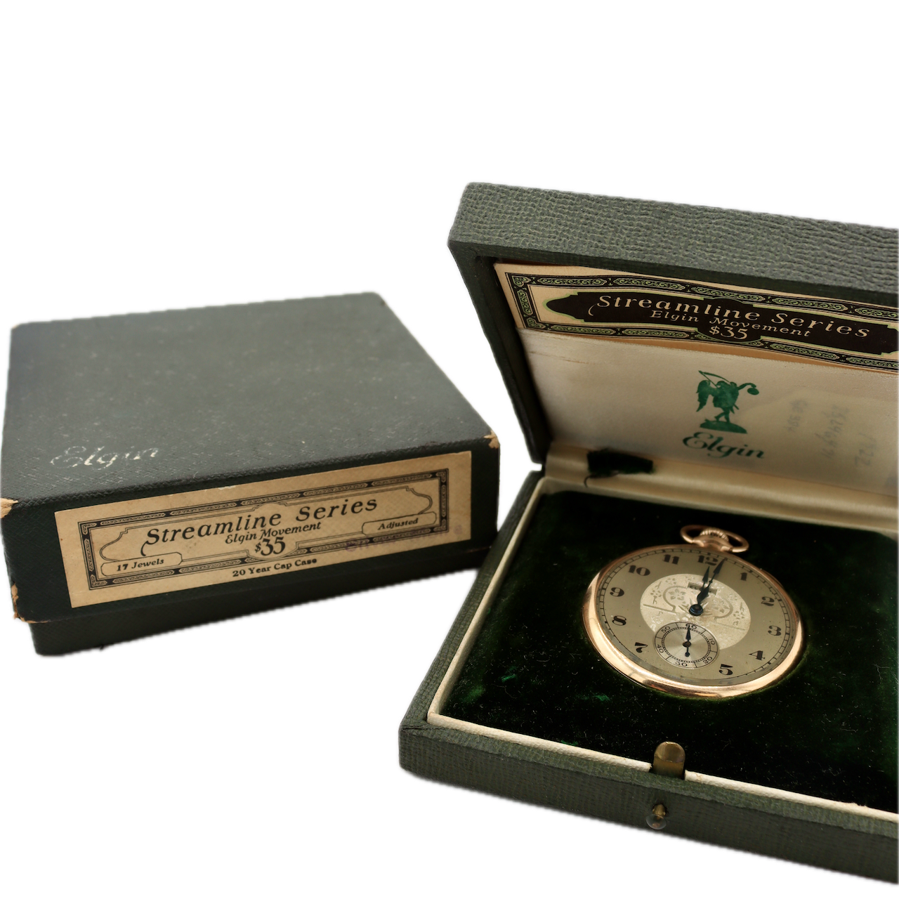 Antique 12s 1923 Elgin Streamline 17 Jewel Pocket Watch 384 Full set USA