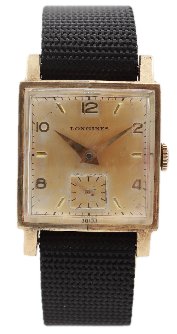 Vintage Longines Square Faceted Crystal Men's Mechanical Wristwatch 23Z 10k GF