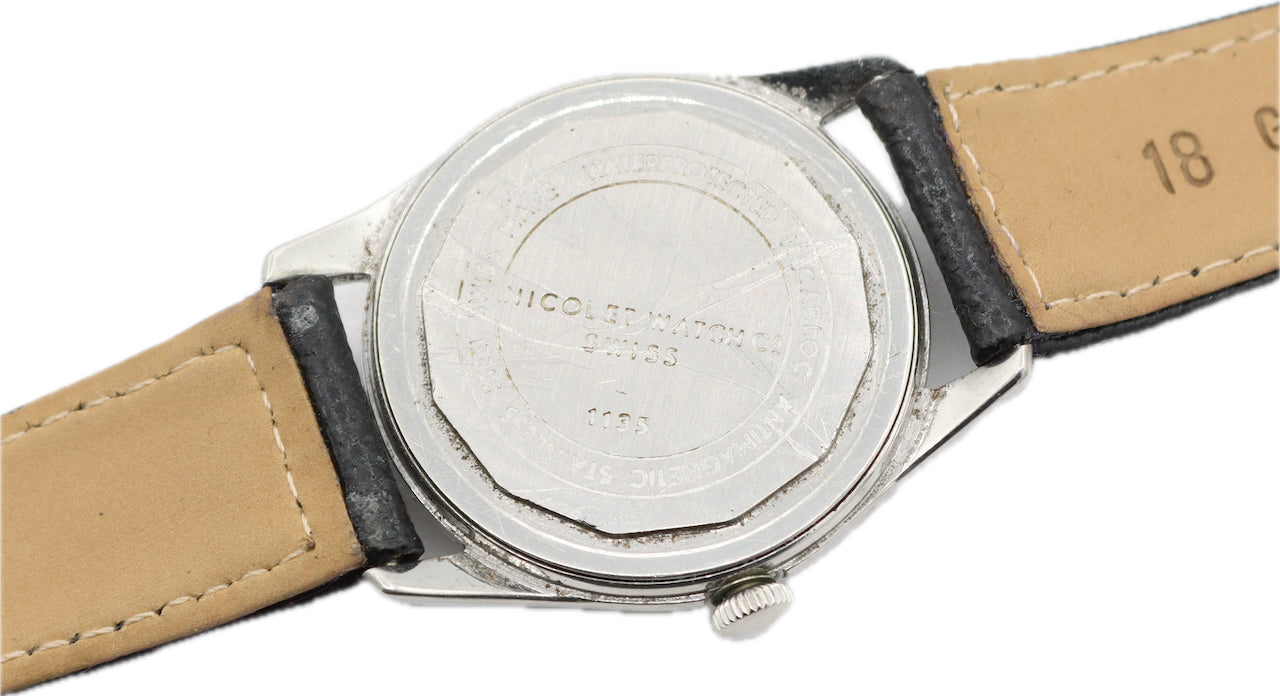Vintage 33mm Nicolet Ultra-Thin Men's Mechanical Wristwatch 72 Swiss Steel
