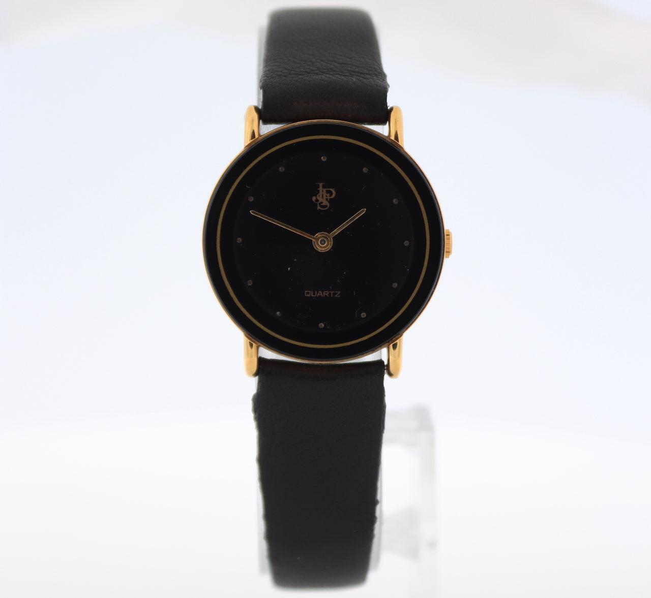 John Player Special 7716-1 Black and Gold Ladies Quartz Wristwatch Gold Tone