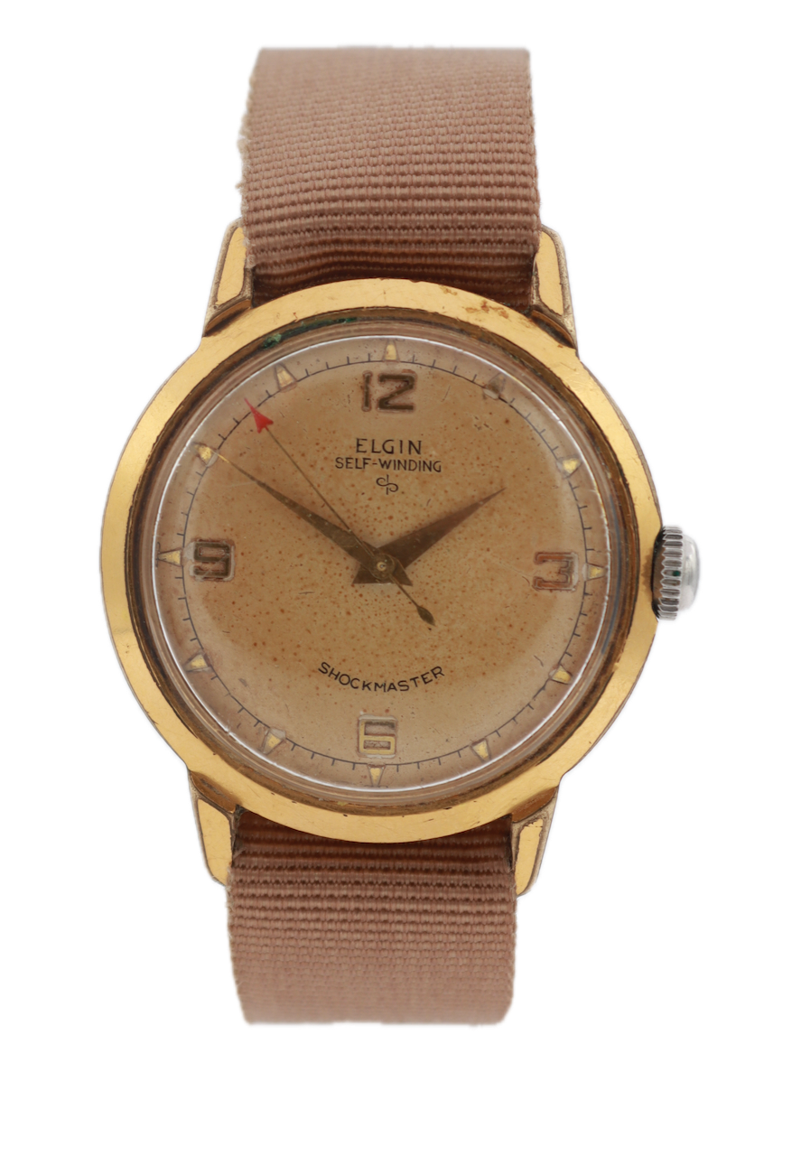 Vintage Elgin Shockmaster Men's Automatic Wristwatch 643 Swiss Gold Tone