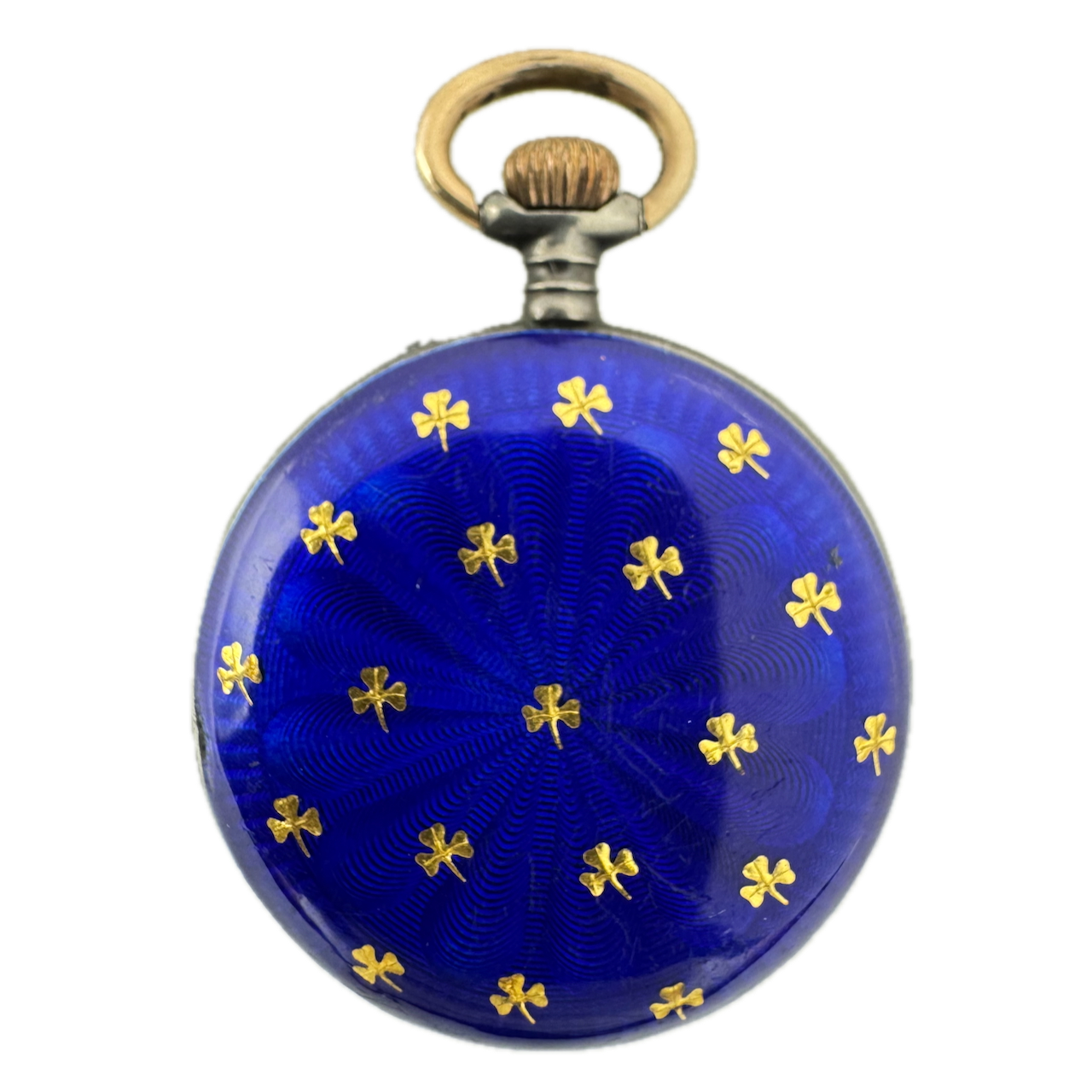 Antique Clover Blue Enamel Cylinder Escapement Pocket Watch Sterling Silver
