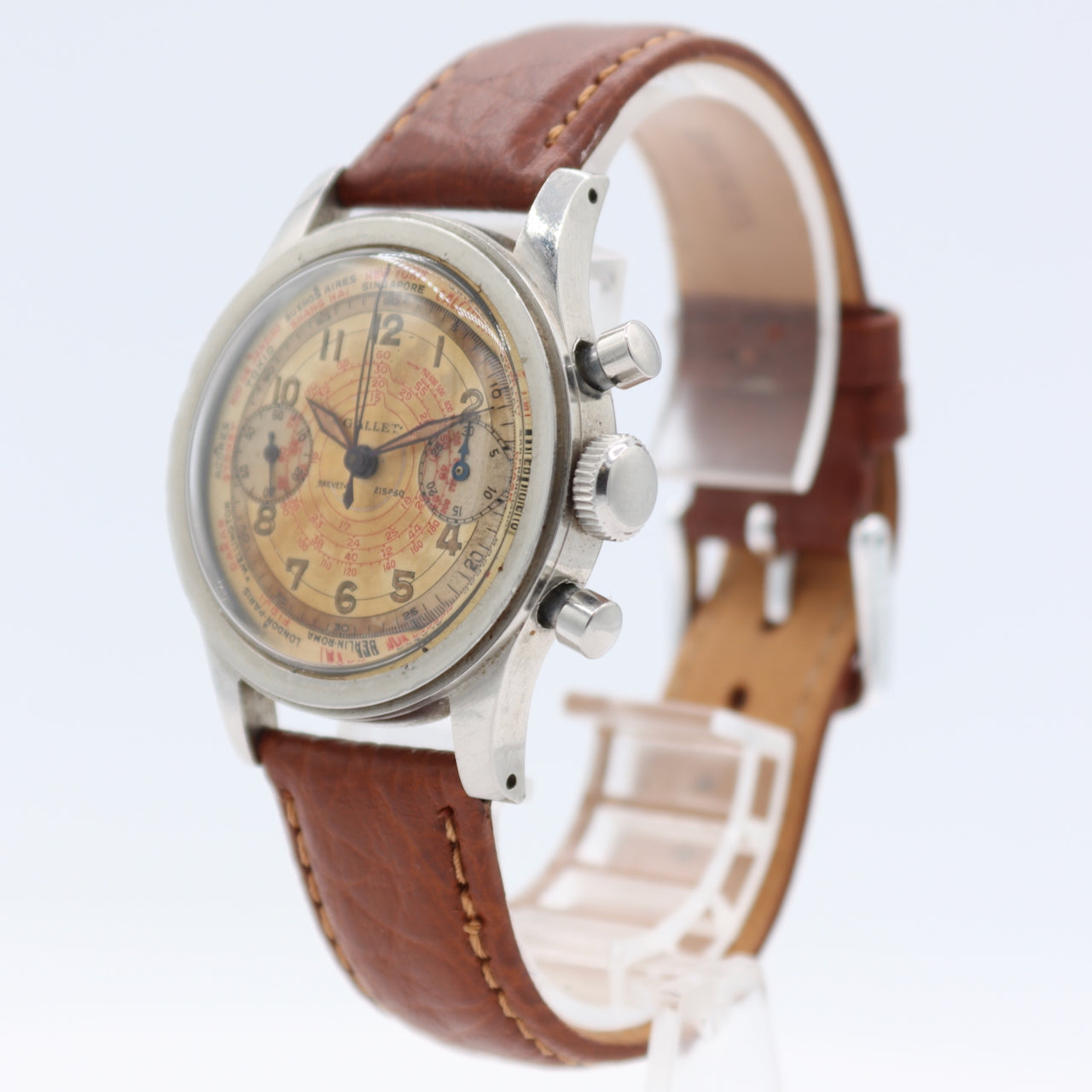 Vintage 34mm Gallet Flying Officer Men's Chronograph Wristwatch Steel First Gen