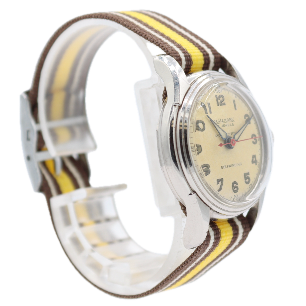 Vintage 32mm Hallmark Military Style Men's Automatic Wristwatch Steel Bumper