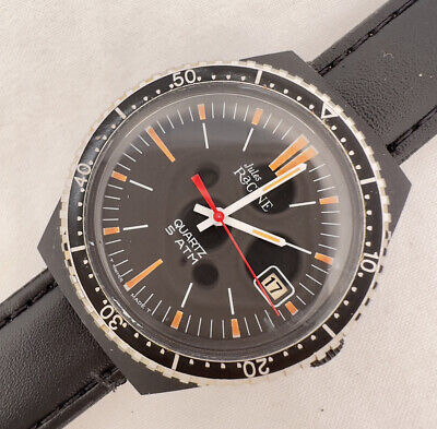Vintage Jules Racine Diver Style Men's Quartz Wristwatch Swiss Made Steel & PVD