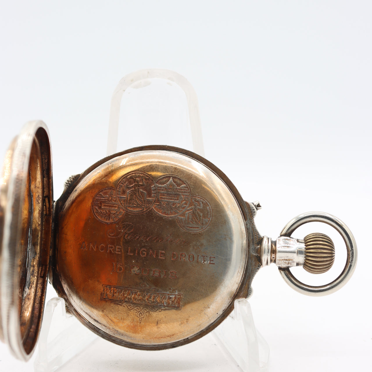 Antique 16 Size Remontoir Box Hinge Mechanical Hunter Pocket Watch .800 Silver