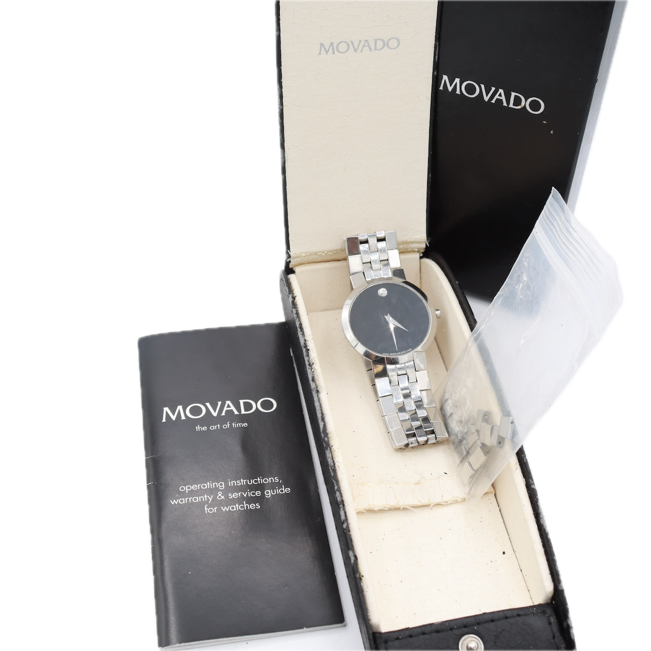 Vintage Movado 84 45 1891 Museum Black Men's Quartz Wristwatch SteelFull Set