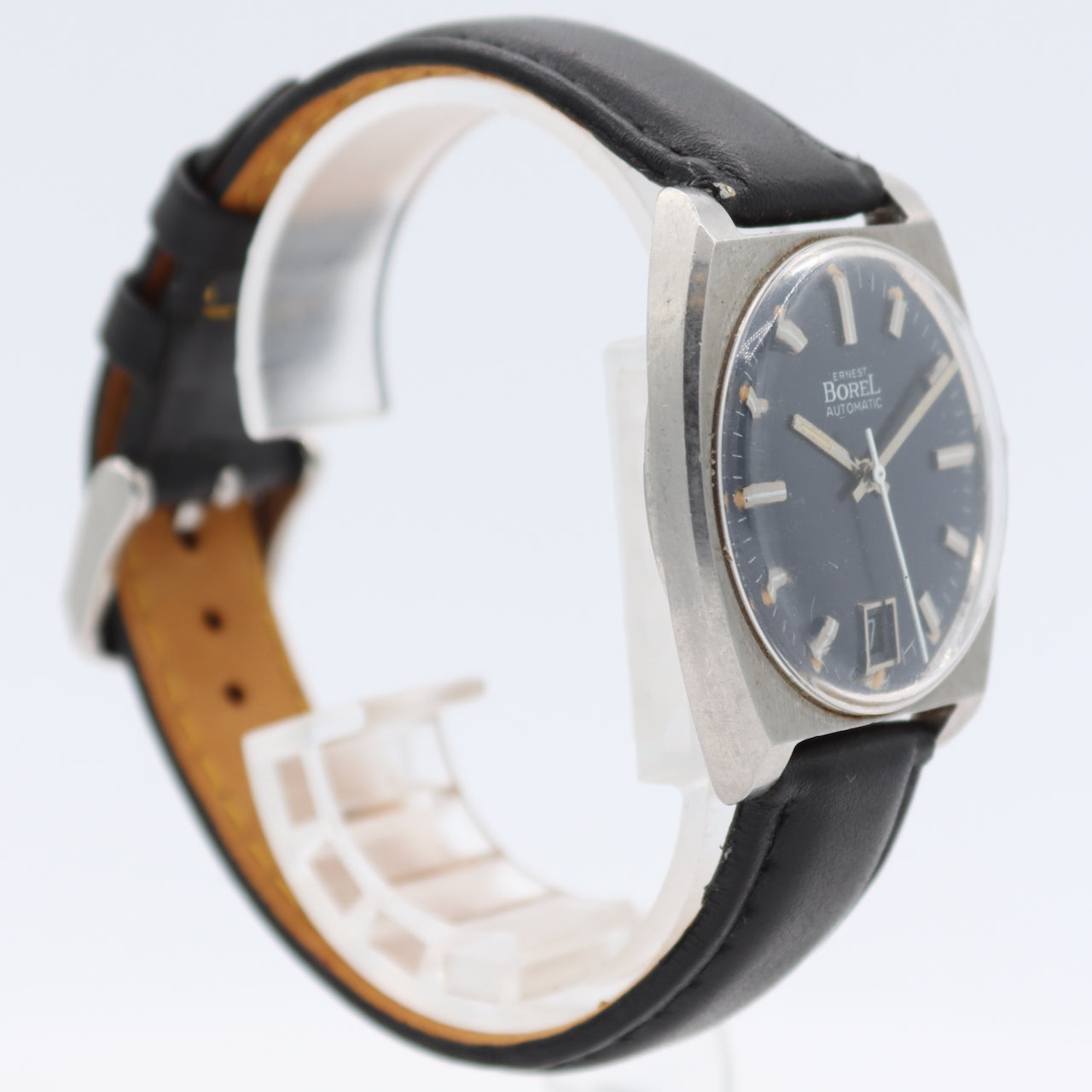 Vintage 34mm Ernest Borel Blue Date Men's Automatic Wristwatch Swiss Steel