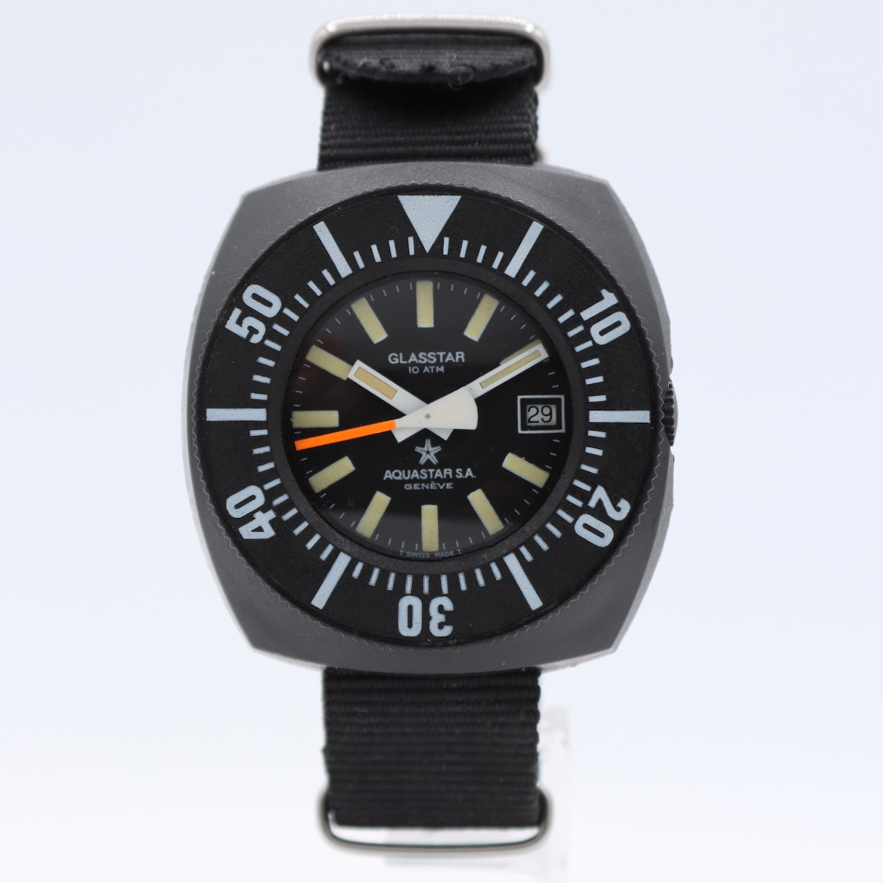 Vintage 45mm 1970 Aquastar Glasstar 25j Men's Automatic Wristwatch AS2063 Swiss