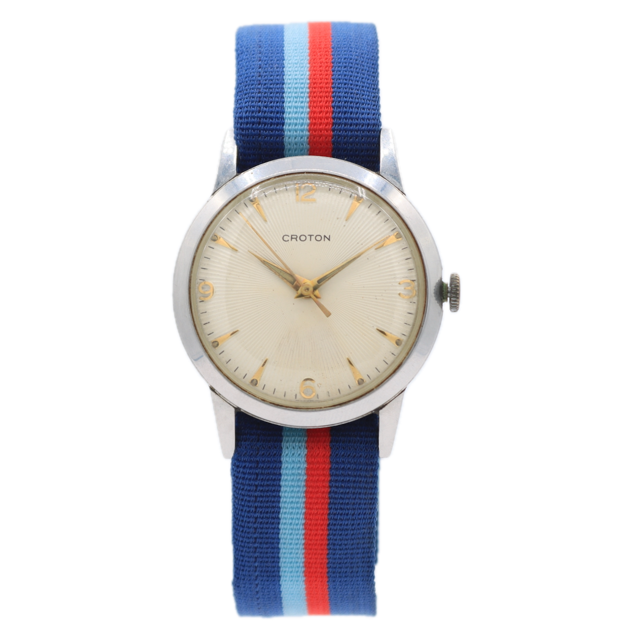 Vintage 33.5mm Croton Sunburst Men's Mechanical Wristwatch Stainless Steel