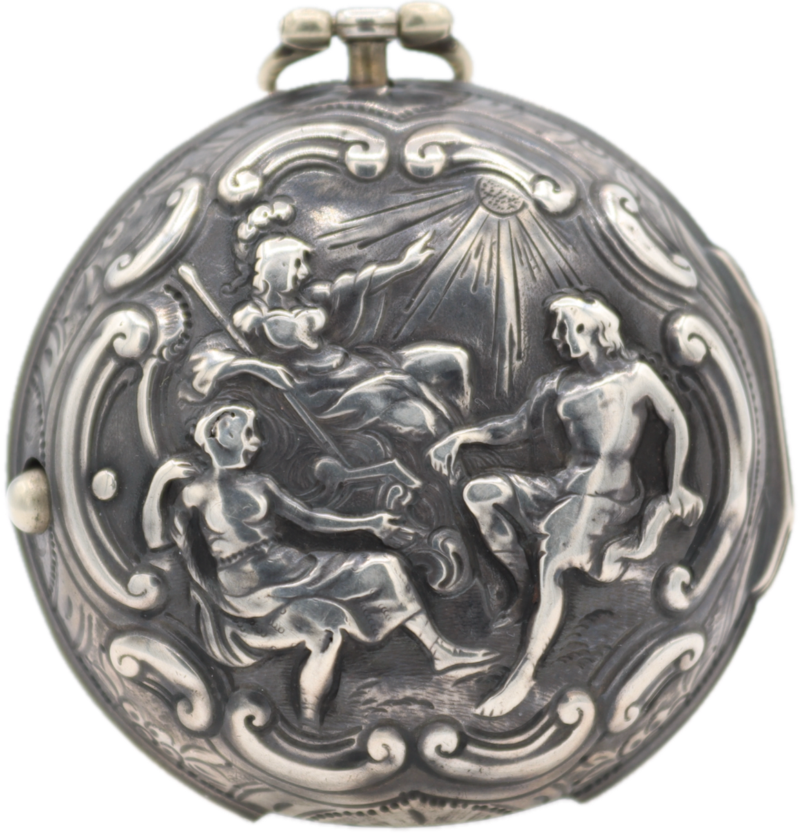 Antique Pamson Pair Case Key Wind Fusee Pocket Watch Repousse Sterling Silver