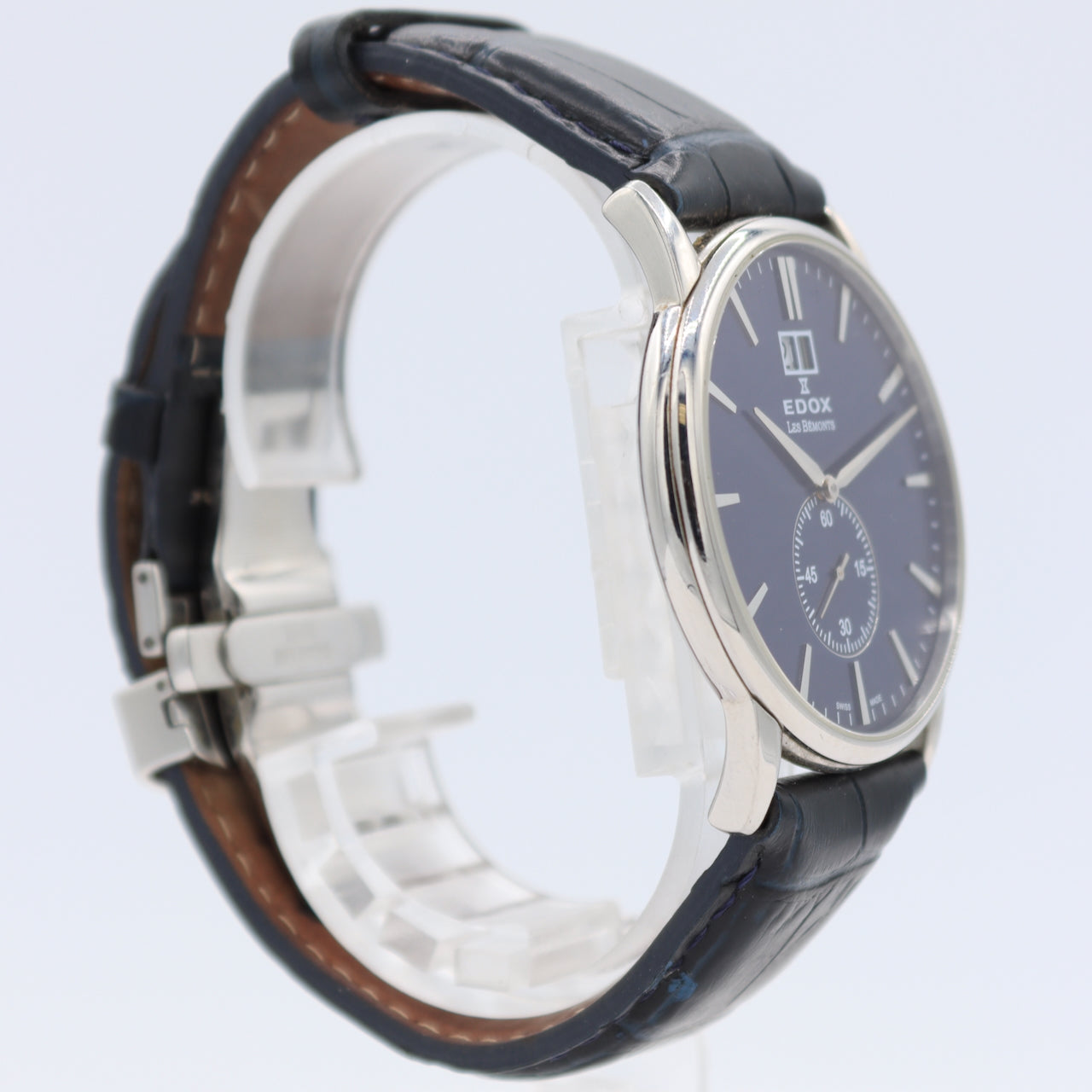 Vintage 40mm Edox 64012 Les Bemonts Men's Quartz Wristwatch Swiss Steel Blue