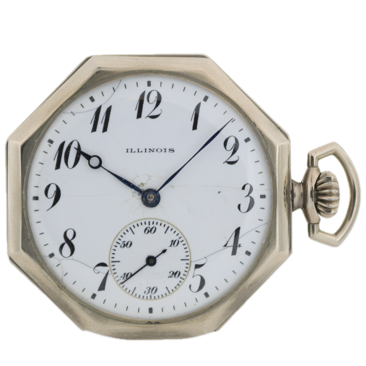 Antique 12 Size Illinois Octagon 17J Mechanical Pocket Watch 404 Silveroid