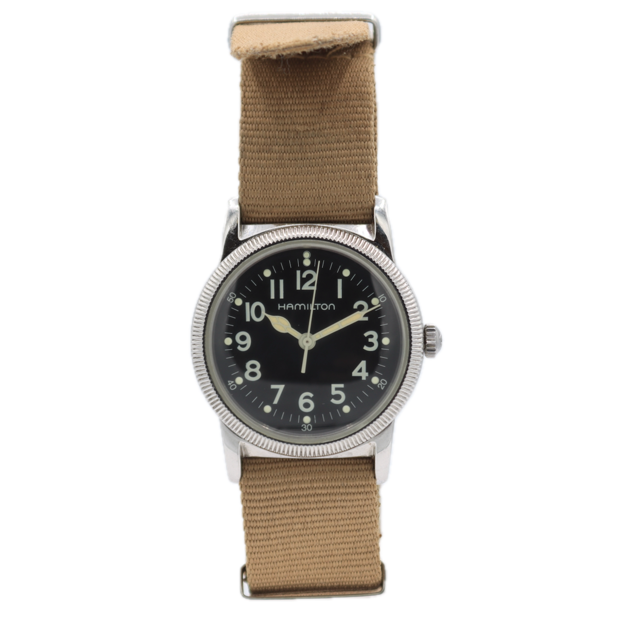 Vintage 32mm Hamilton 9715 Military Style Men's Quartz Wristwatch Swiss Steel