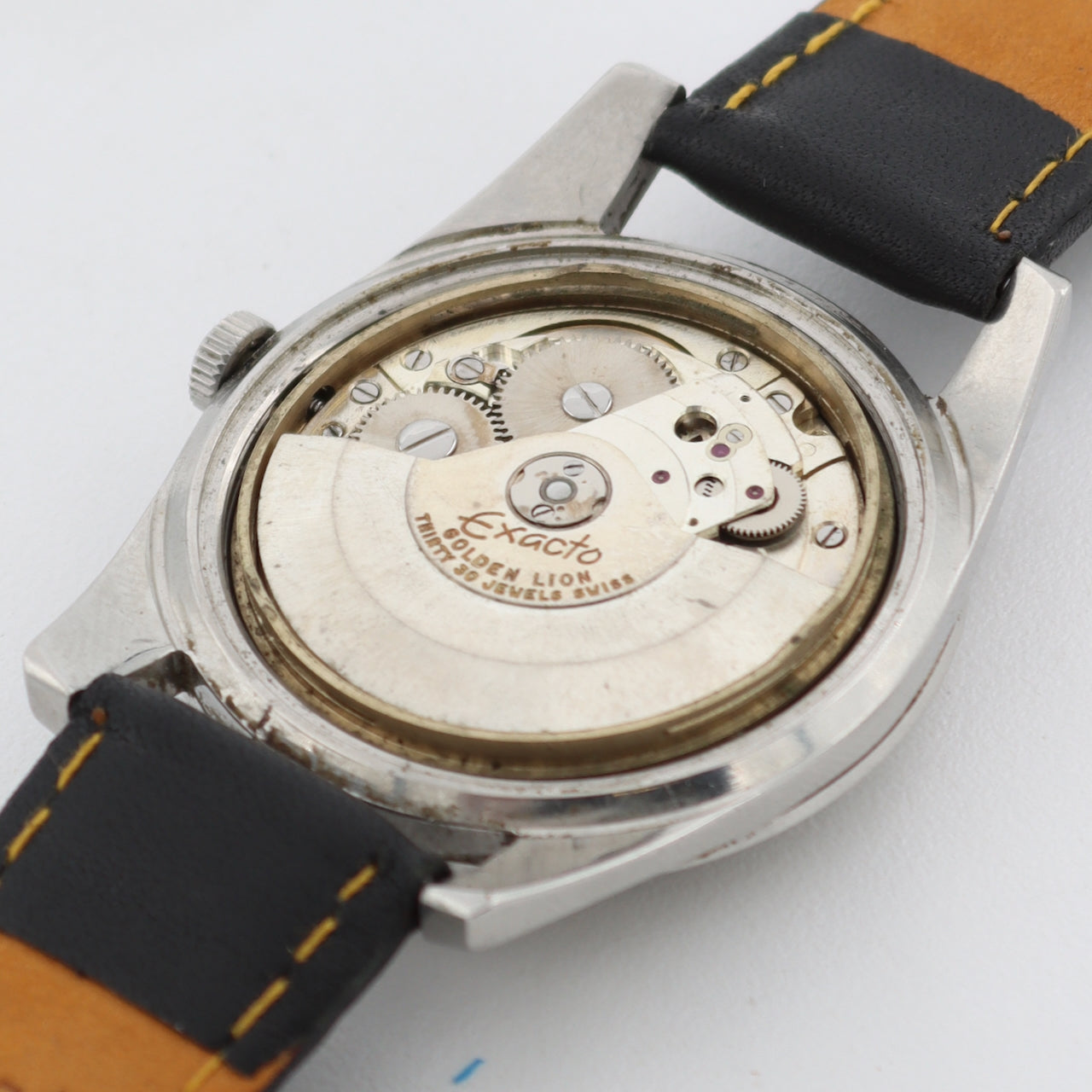 Vintage 34mm Golden Lion Exacto Date Men's Automatic Wristwatch Swiss Steel