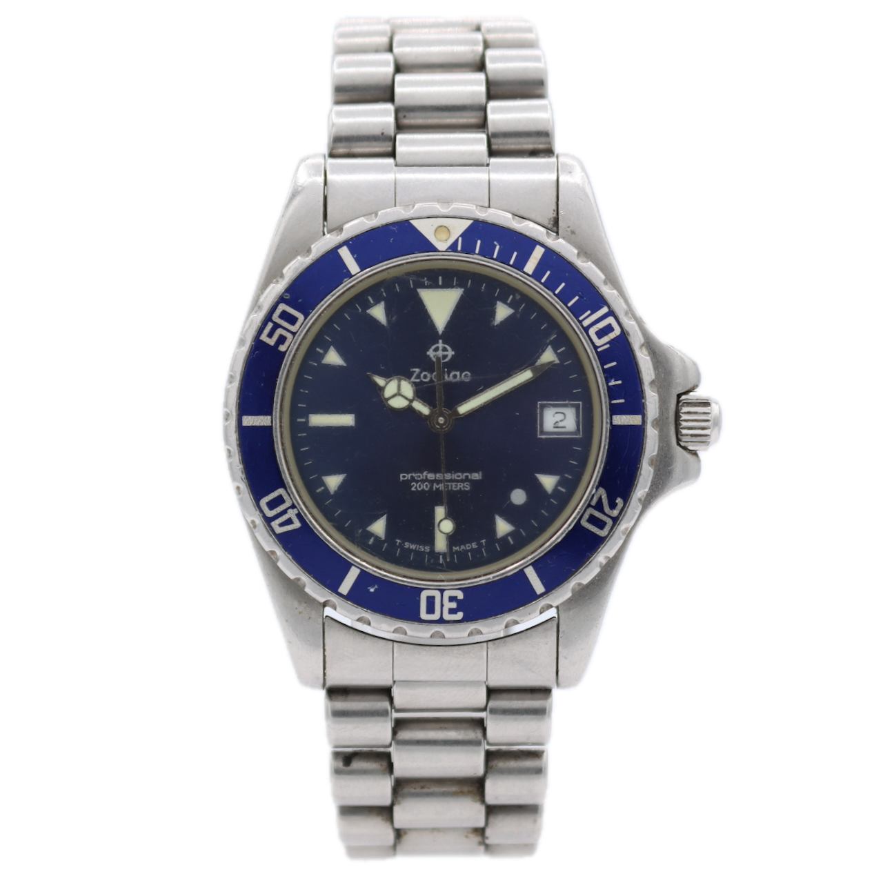 Zodiac 206.65.55 Professional Blue Men's Quartz Wristwatch ETA 955.112 Steel